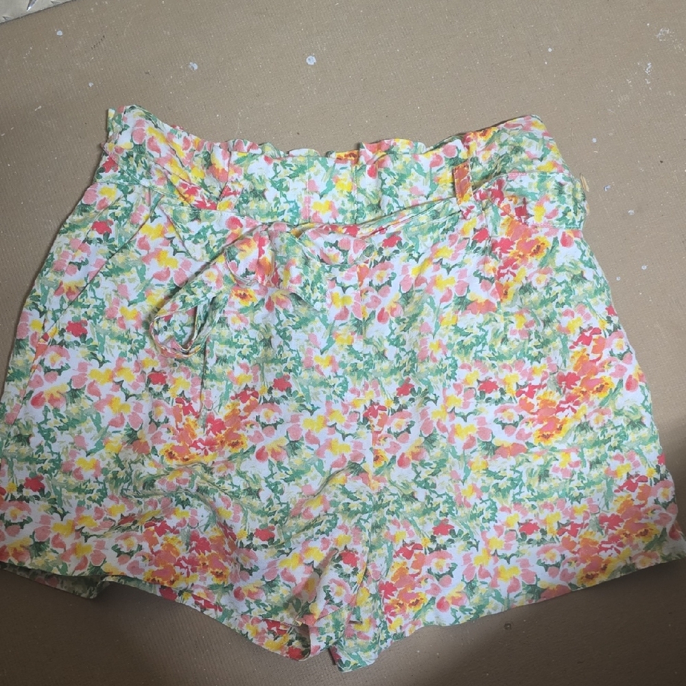 LOFT Green and Pink High Waist Floral Shorts